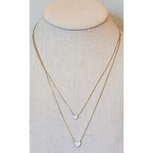 Marked 925 Silver Plated Yellow Gold Double Pave Heart Necklace